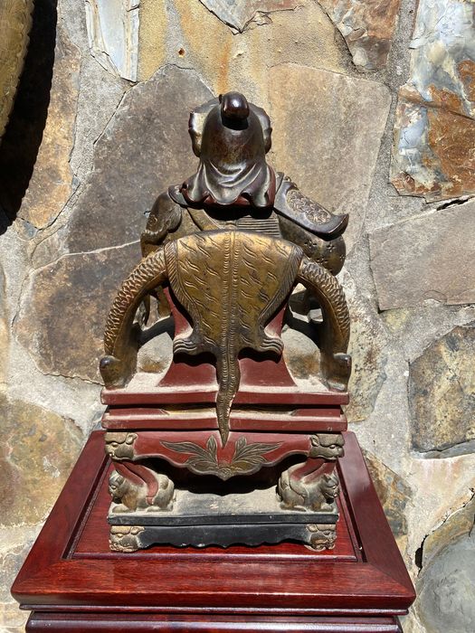 Deus Divindade Chinesa Séc XIX Escultura Madeira exótica Ouro 42cm