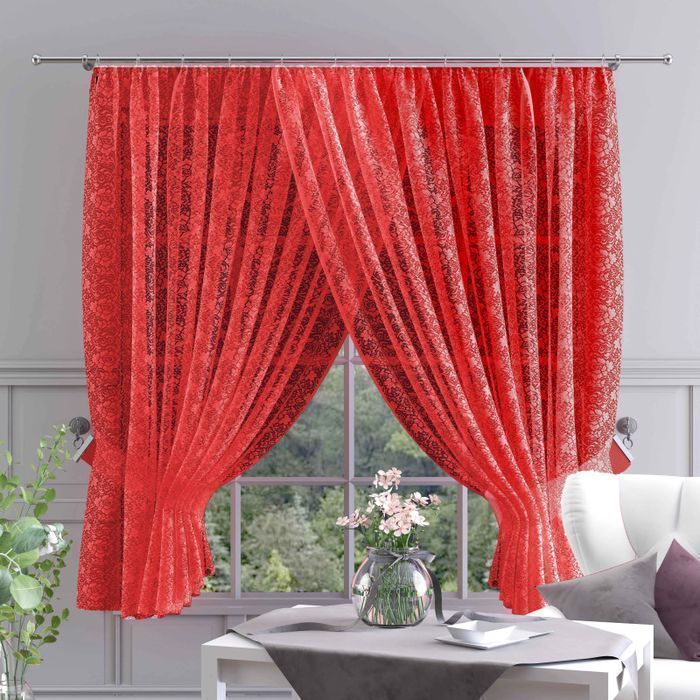 Firanka żakardowa metrażowa wys. 120 cm Koronka czerwona 120 cm