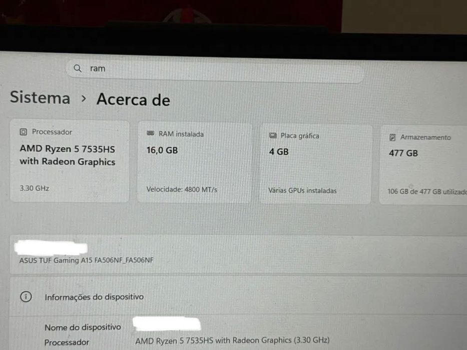 Portátil Asus TUF GAMING A15