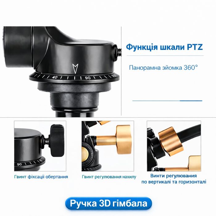 Відеоголовка/штативна головка 360° з ручкою (до 8кг) 1/4" 3/8"