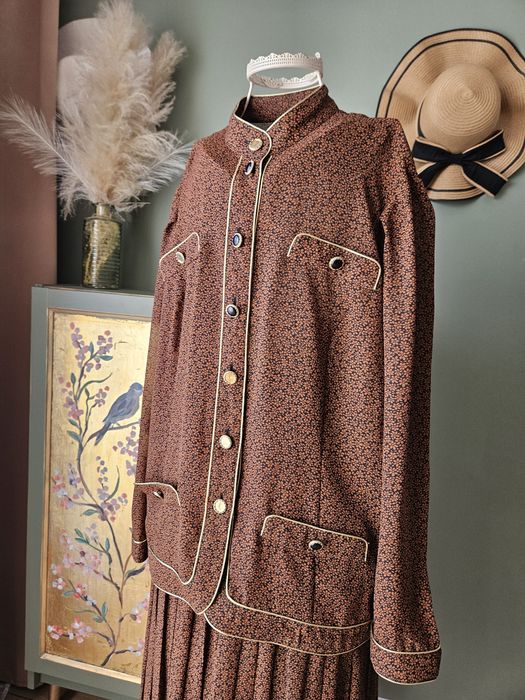 Vintage Set Elegancki komplet damski (Koszula + Spódnica) XL brązowy