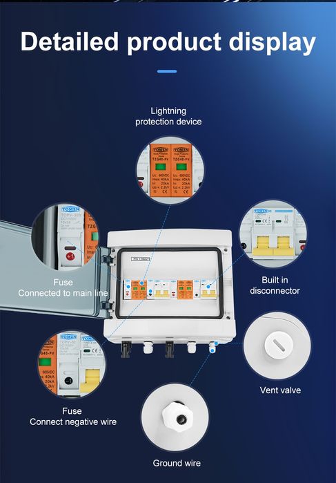 Захист від блискавки.  Щит захисту СЕС TomZN IP65 Сонячних панелей