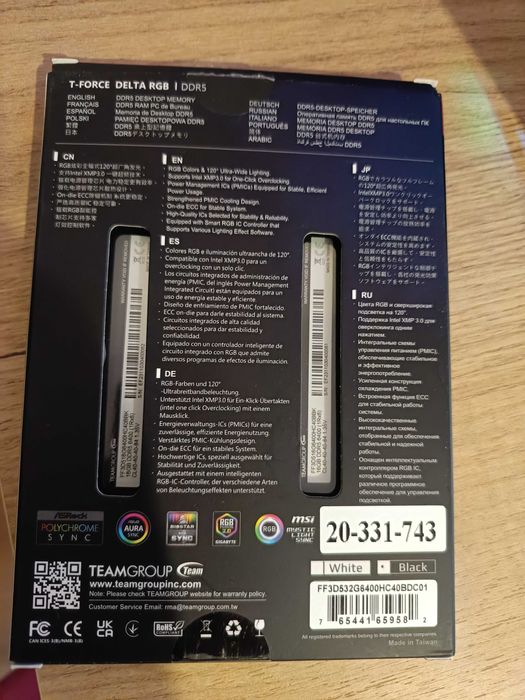 DDR5-6400 T-Force Delta RGB 32gb (2*16) 1.35v на гар.