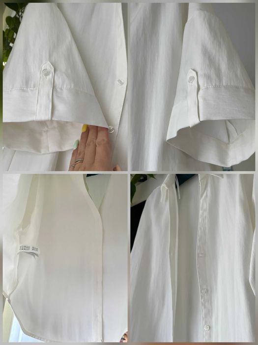 Zara koszula damska wiskozowa ecru XS S M oversize krótki rękaw minimalistyczna basic