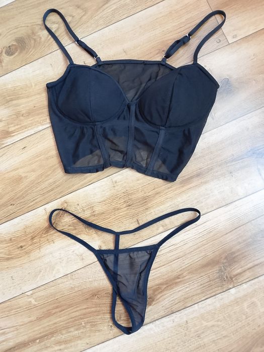 Bielizna czarna koronka s, m