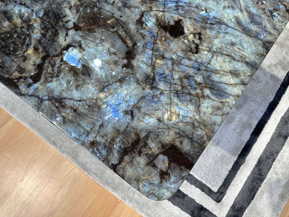 Ława Glamour efekt marmuru czarny chrom 130x70 cm blat baobab imitacja