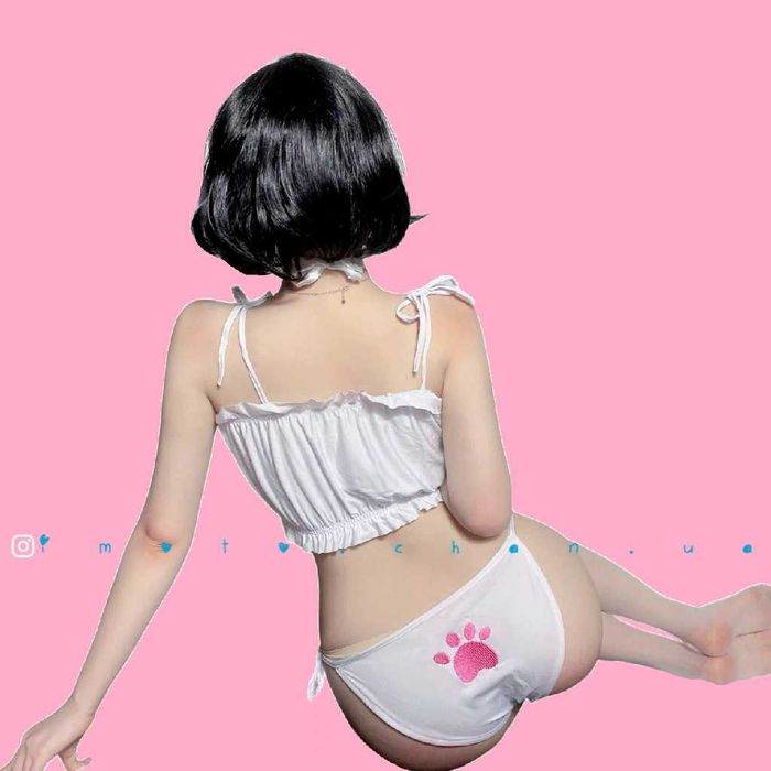 Японский комплект нижнего белого белья кошка чокер купальник аниме