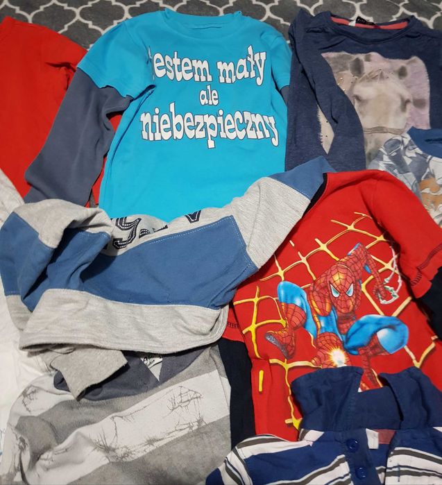 ZESTAW 17x koszulki z długim spider man policja strażak Sam r. 110