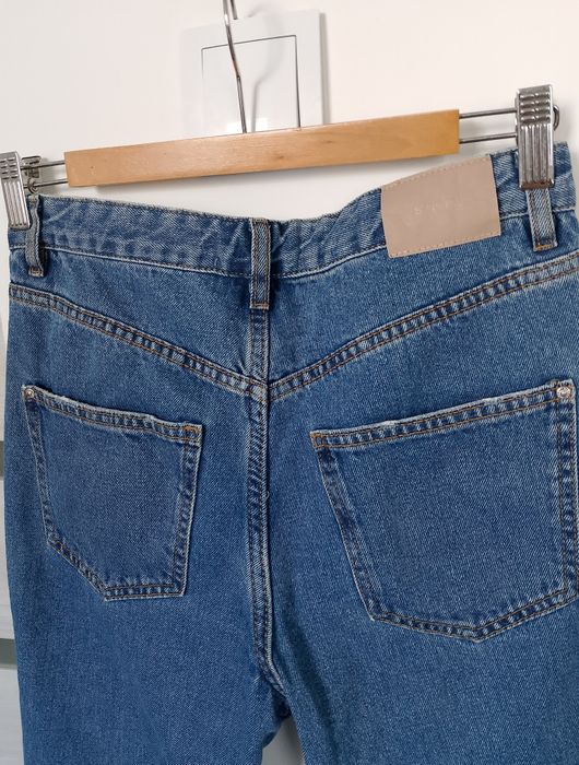 Dżinsy jeans proste wysoki stan mom fit Basic 100% bawełna