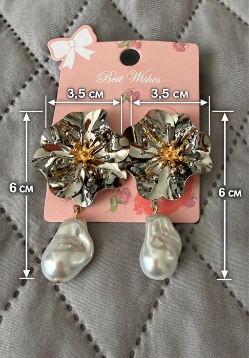 Серьги в серебрянном цвете с жемчугом