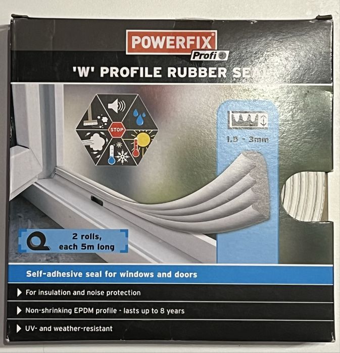 Uszczelka gumowa POWERFIX Profi – profil „W” | okna i drzwi | 3 szt.