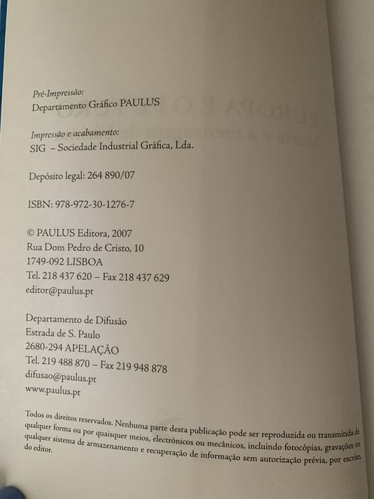 Livro Europa e o Futuro Maria e a mensagem de Fátima