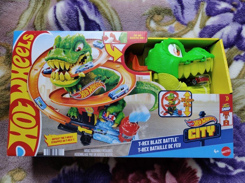 Nowy zestaw Hot Wheels T-REX Blaze Battle I Zakręcony tor (JBM73)