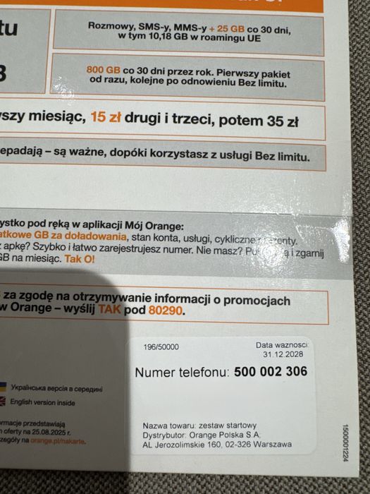 Starter Orange zloty numer