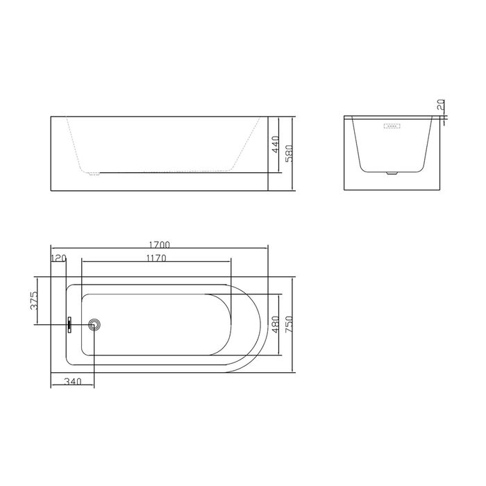 BRAIDER Wanna wolnostojąca narożna RESTIA LEWA 170 cm. Biała Akrylowa