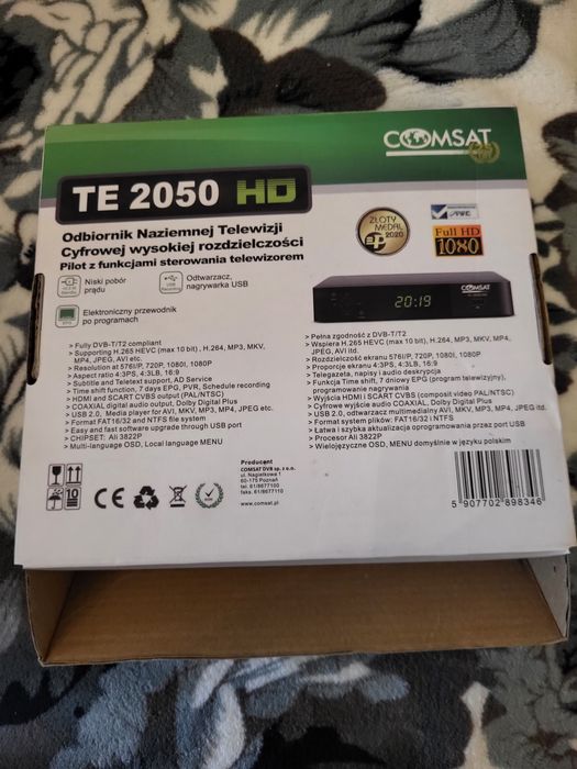 Dekoder tuner naziemny TV COMSAT TE2050HD H.265 HEVC DVB-T2
