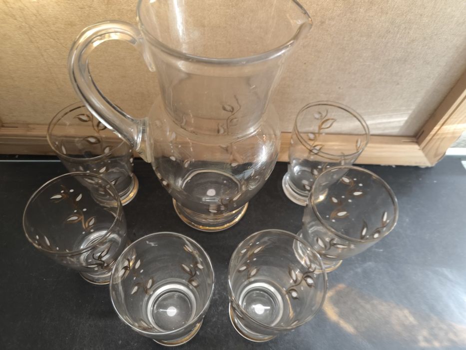 Jogo de Jarra e Copas - Vidro Decorado