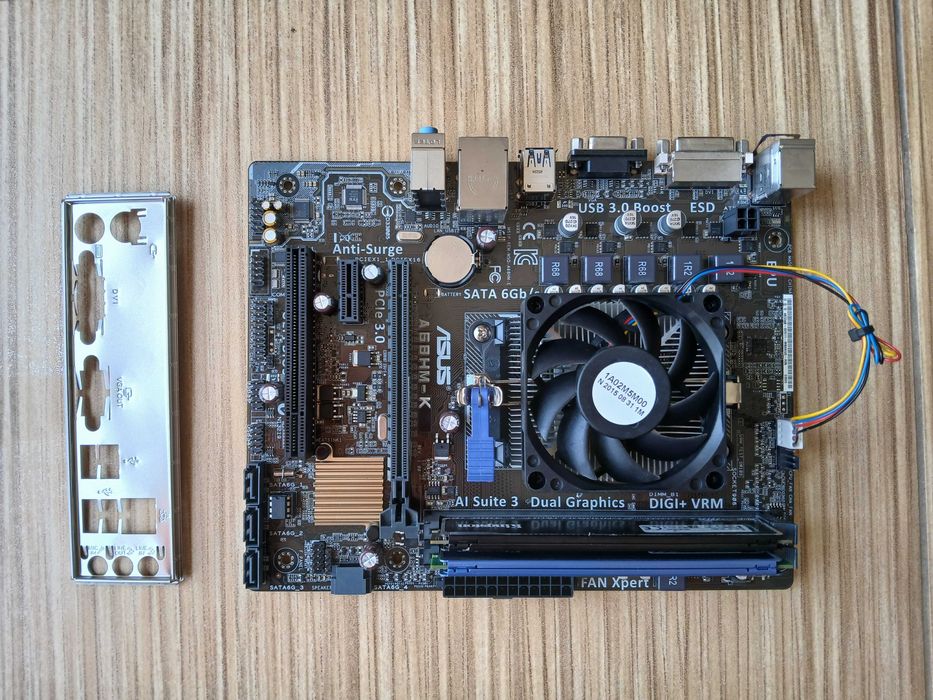 płyta główna A68HM-K,procesor,wentylator,12GB RAM Kingston, maskownica