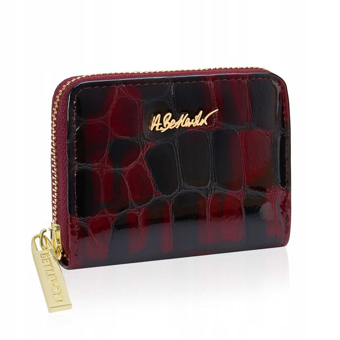 Portfel damski skórzany BETLEWSKI mały lakierowany RFID na zamek