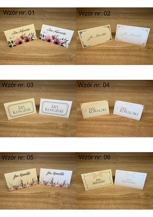 Winietki na stół ślubne studniówki chrzest komunia Personalizowane w kolorze białym i kremowym