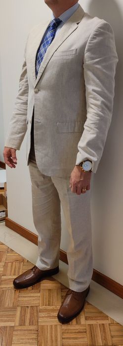 Fato de linho bege Perry Ellis