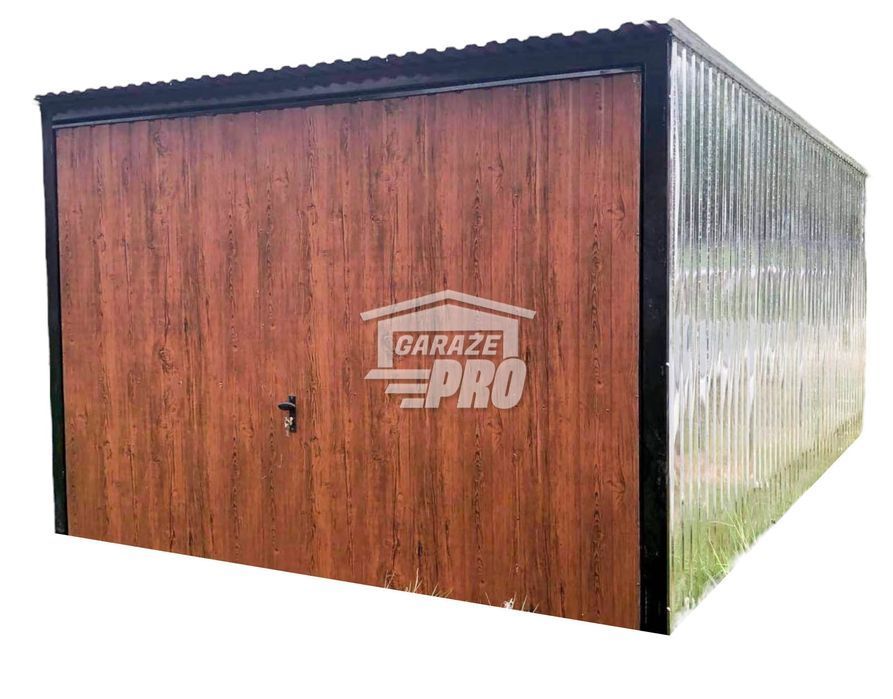 Garaż blaszany 3x5 Brama uchylna + ocynk + brama spad w tył GP104
