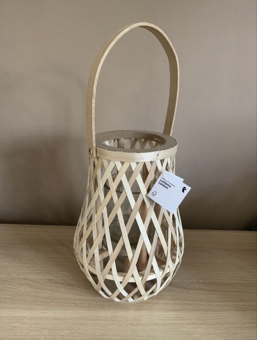 Bambusowy lampion ze szklanym wkładem na świecę