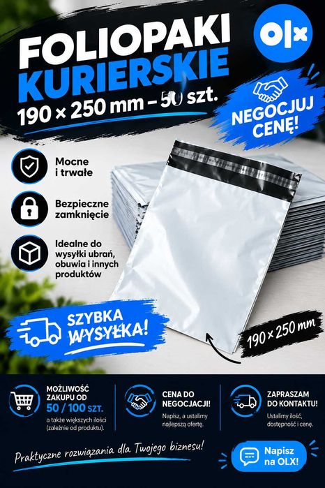 Foliopaki kurierskie 190×250 mm – 50 szt. | 10 zł