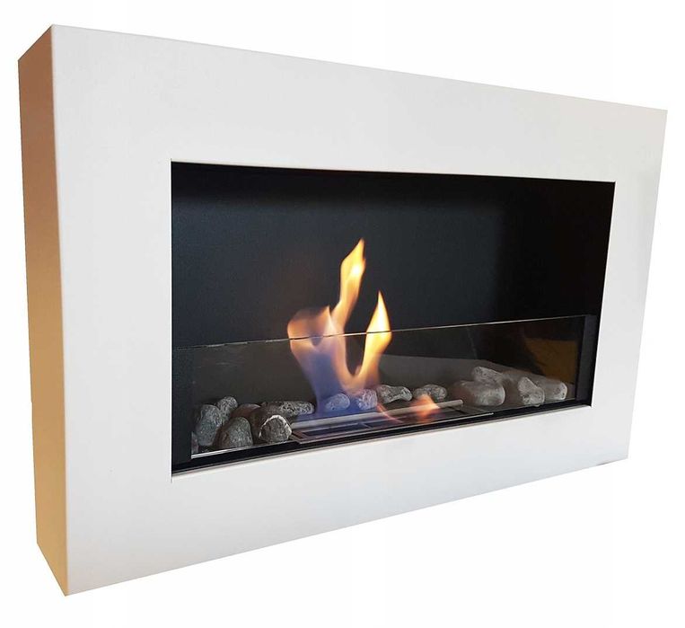 Biokominek "BOX IN FLAT" biały matowy 650x400 z szybą