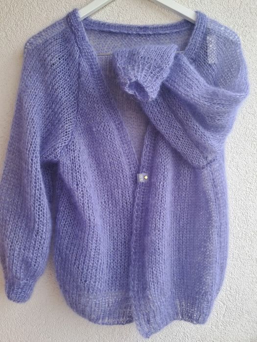 Lawendowy kardigan moher z jedwabiem. Handmade