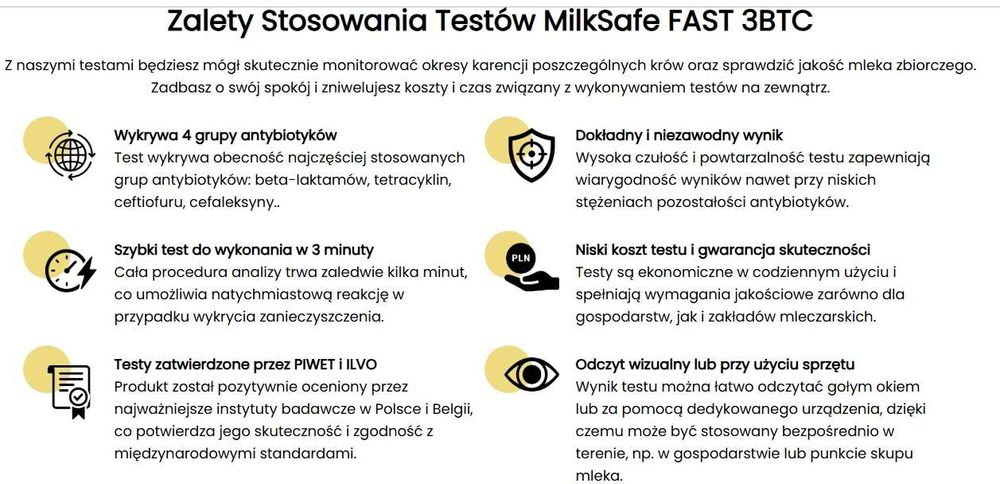 MilkSafe FAST 3BTC – profesjonalny test na antybiotyki w mleku 30 SZT