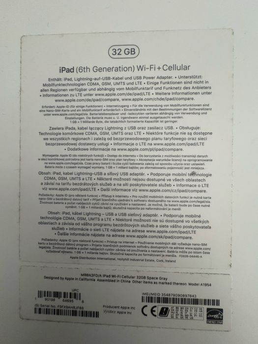 Samo pudełko do IPad 6 gen wifi + cellular