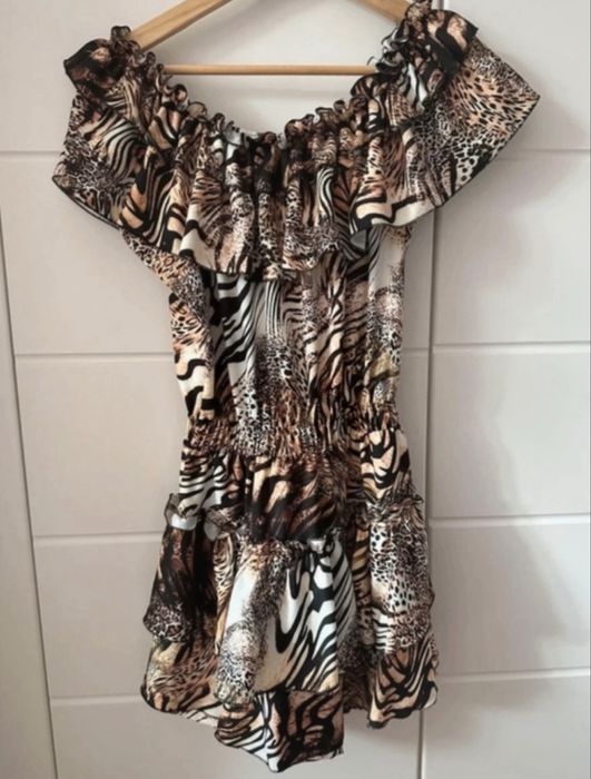 Spódniczko spodenki sukienka panterka falbanki mini uni S M L