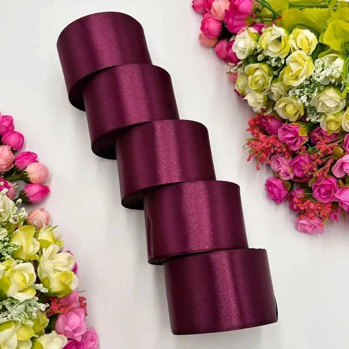 Атласна стрічка - 5 см x 23 м (5 рулонів) / Марсала Лента атласная