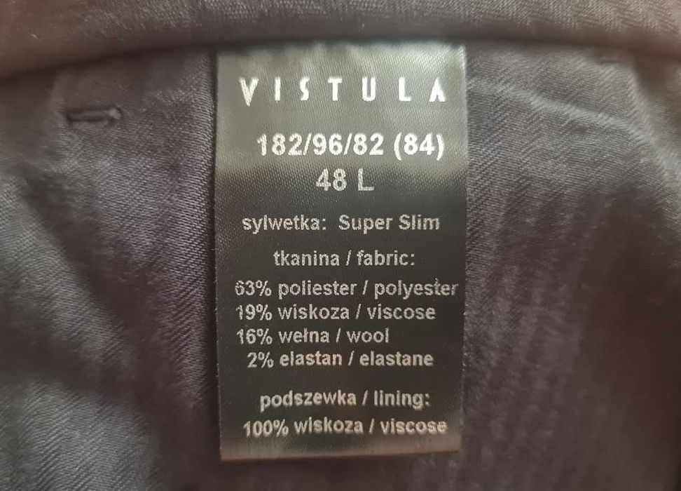 NOWY Garnitur męski VISTULA super slim 182/96/82 (84) 48 L CZARNY
