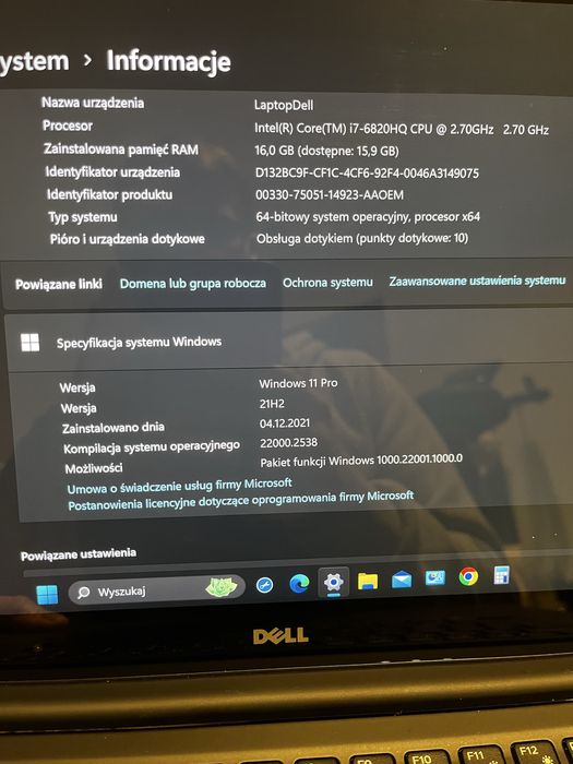 Dell Precision 5510 i7-6820HQ, 16 GB, 250&512 GB, 15'6 4K, dotyk, W11P