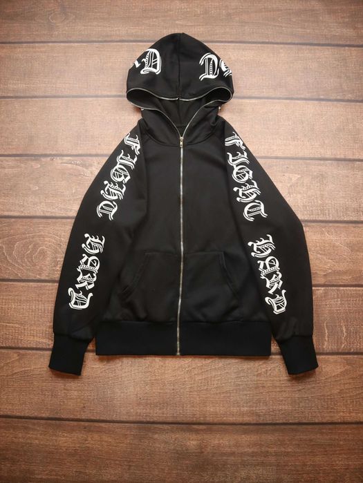 Ykk Y2k Full Zip Black Czarna bluza rozpinana z kapturem z białymi