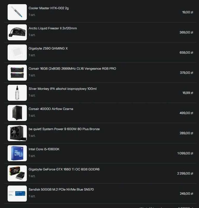Komputer gtx 1660 ti i5-10600K