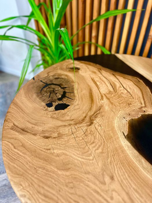 Stół dębowy okrągły do salonu jadalnia żywica monolit 100 cm #1