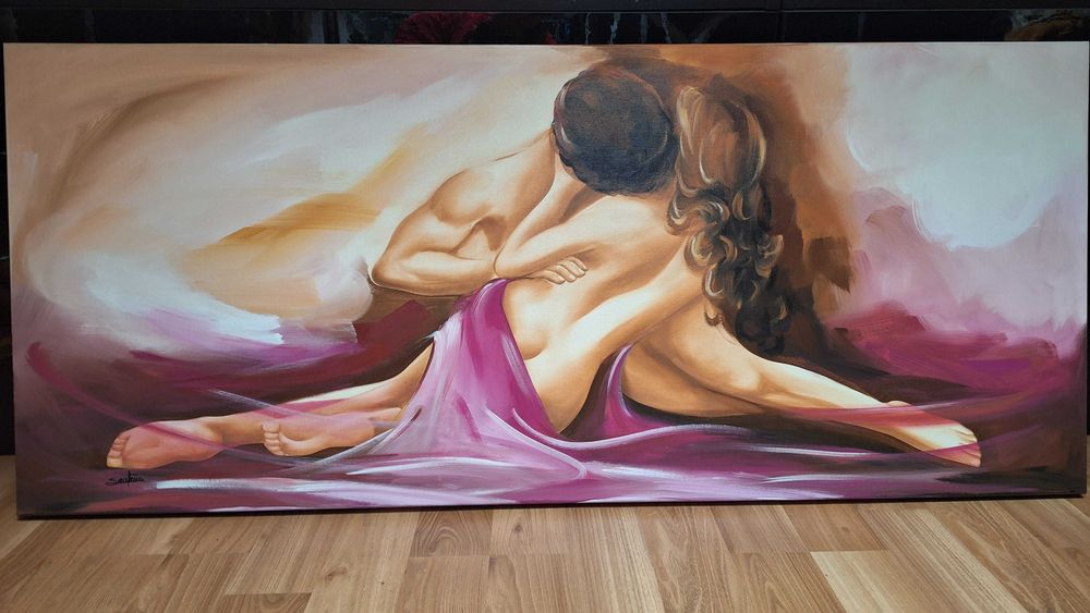 Tela a óleo "Corpos" assinada - 140x60