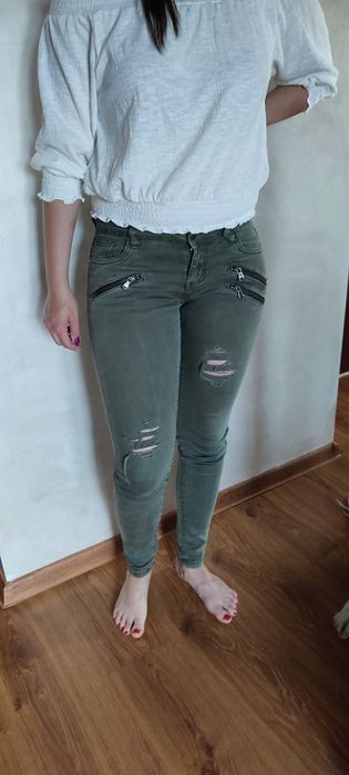 Spodnie jeans S dziury 36 khaki