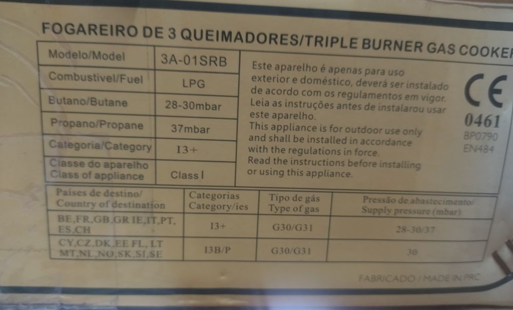 Fogão inox a gás de 3bocas