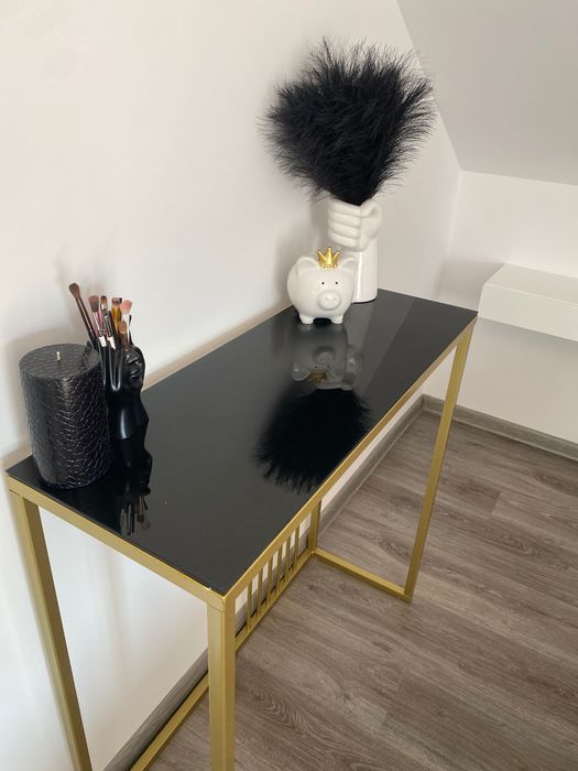 Konsola toaletka szkło czarna złota