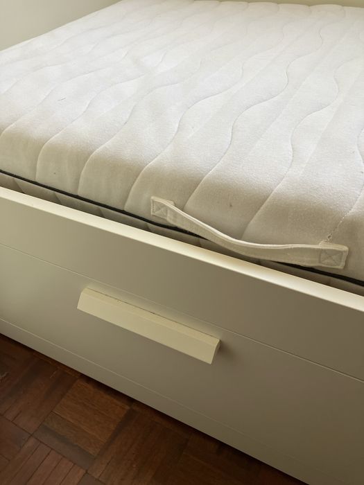BRIMNES Cama individual c/2 gav, branca, 80x200 e colchão Sultan