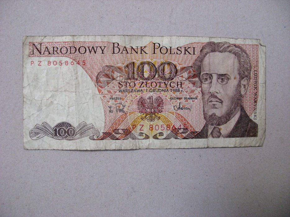 banknot 100 zł Ludwik Waryński 1988   seria PZ