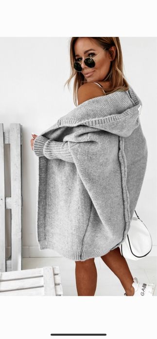 Sweter kardigan me gusta z kapturem ovesize welniany made in poland
