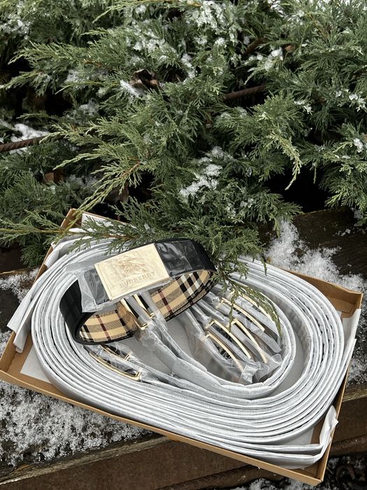 Чоловічий ремень Burberry двосторонній чорний/клітка 120 см