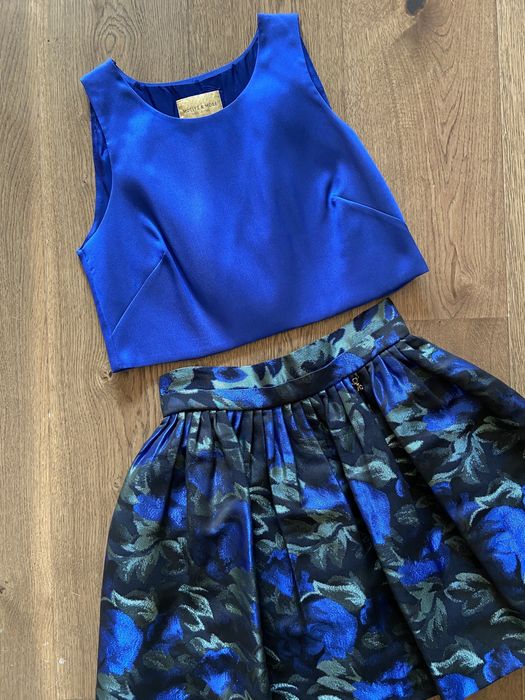 Spódnica i top komplet sukienka elegancka na wesele niebieska chabrowy