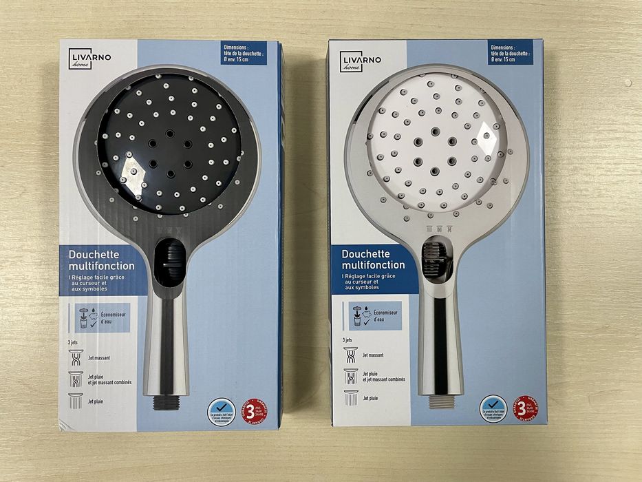 Лійка для душу з 3 режимами БІЛА/ЧОРНА (Ø15см) LIVARNO