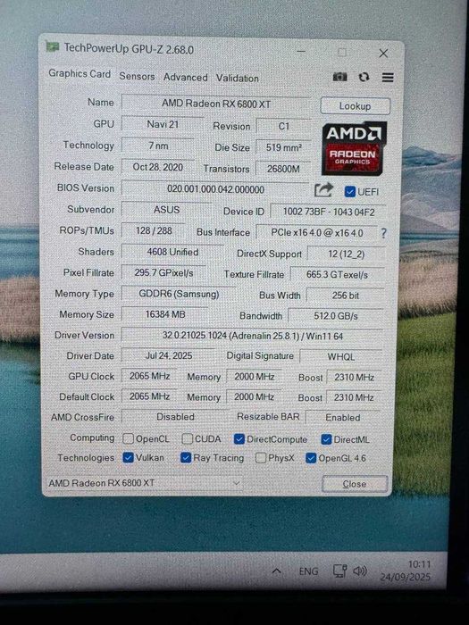 Відеокарта ASUS RX 6800 XT TUF Gaming OC 16GB (відмінний стан)